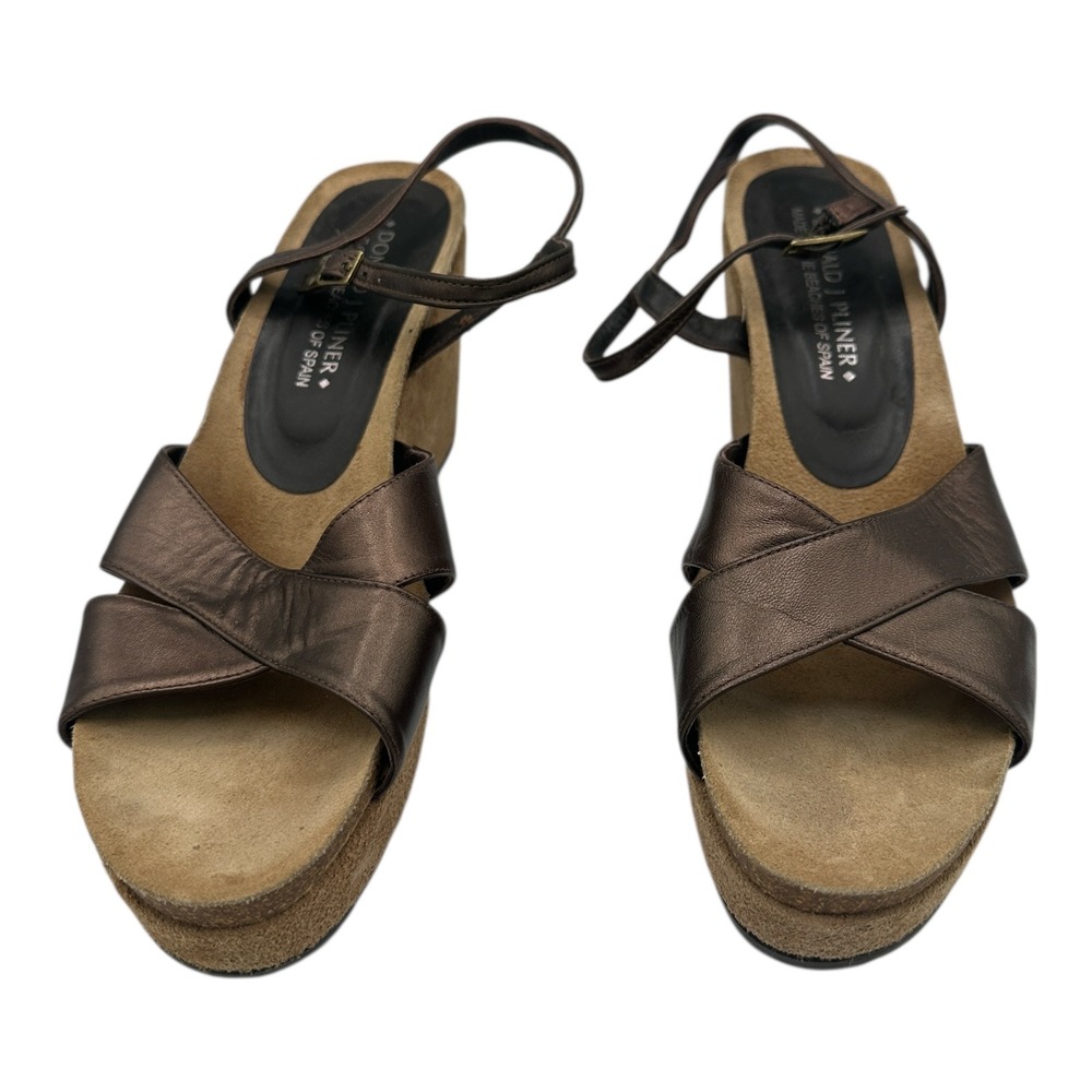 DONALD J PLINER Bronze Metallic Leather Wedge Sandals Women's Size 10 M